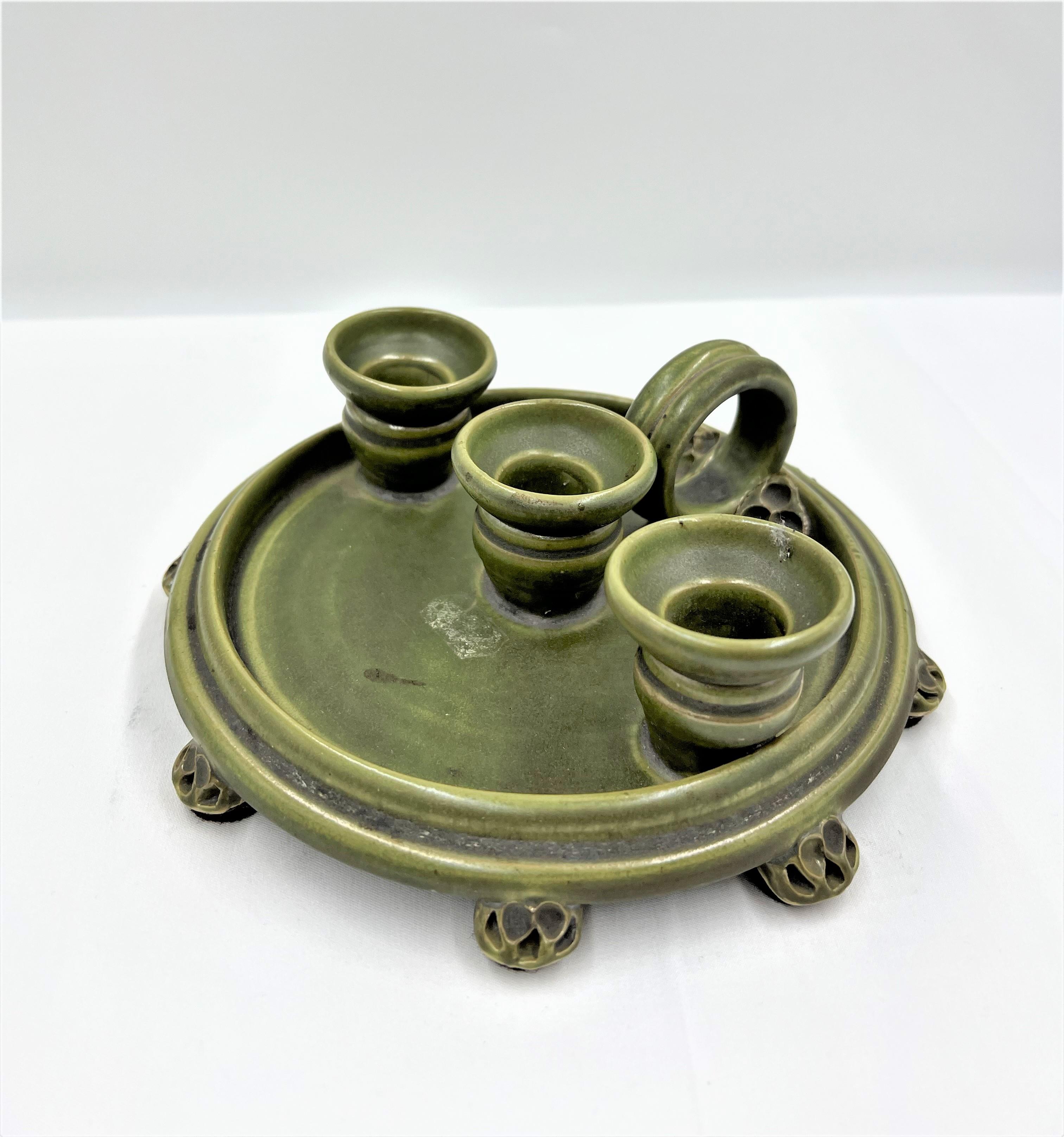 Kerzenhalter Keramik waldgrün 3er